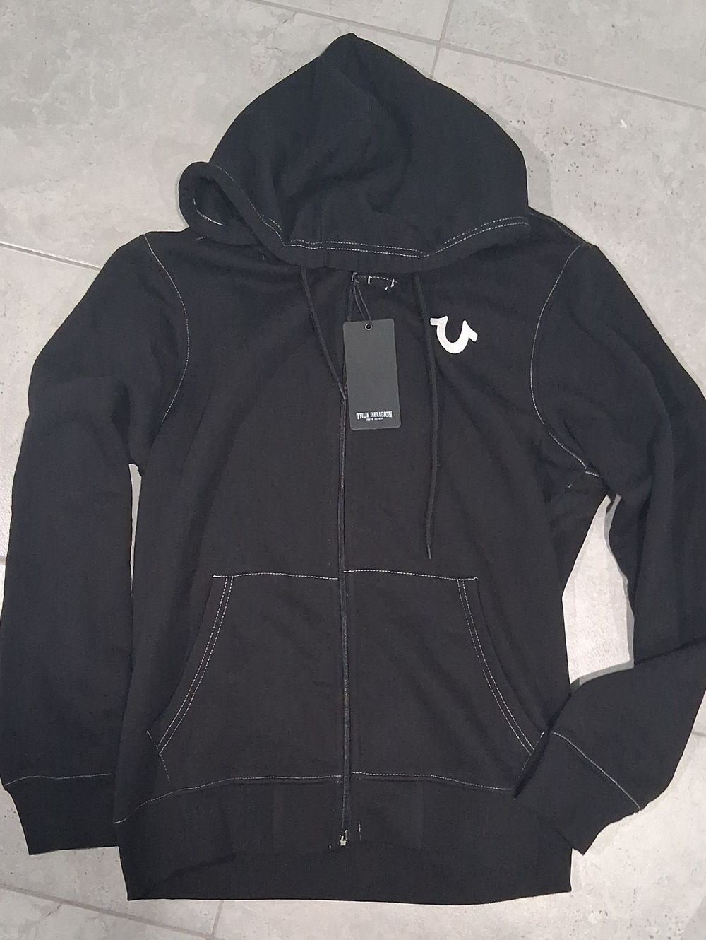 True Religion Buddha Logo Seal Zip Hoodie Size-L Black NWT